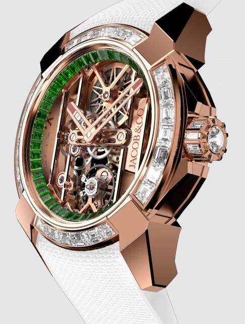 Review Jacob & Co EPIC X ROSE GOLD BAGUETTE (TSAVORITE INNER RING) EX100.43.BD.BB.ABRUA Replica watch - Click Image to Close